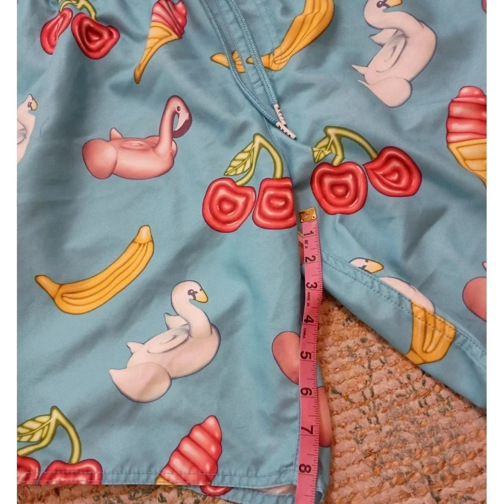 NEFF Pool Party Swim Trunks Large Flamingo Swan Cherry Banana Print